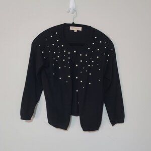 Philosophy US Women Size Small Black Cardigan with Pearl Details